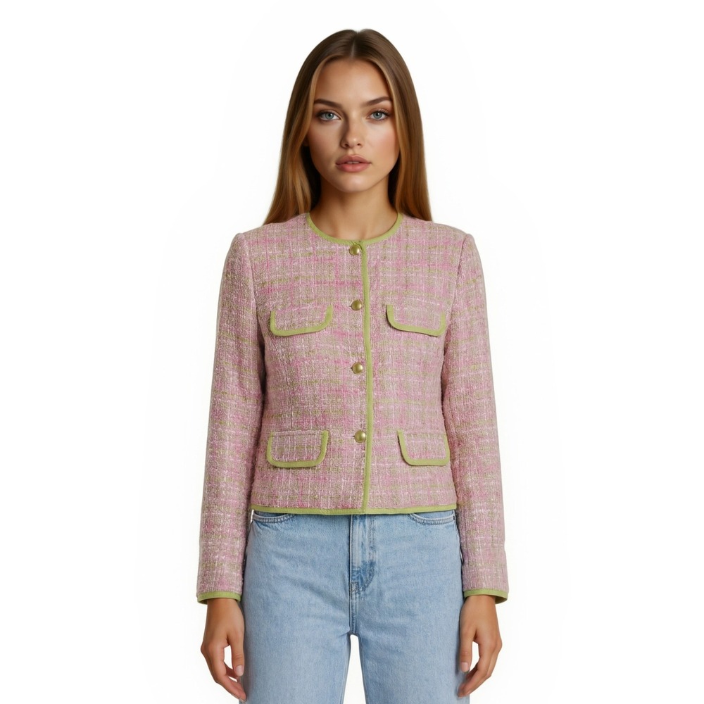 Silkland Petite Pink Tweed Blazer Womens Size 14P Pink Silk Blend Vintage Button